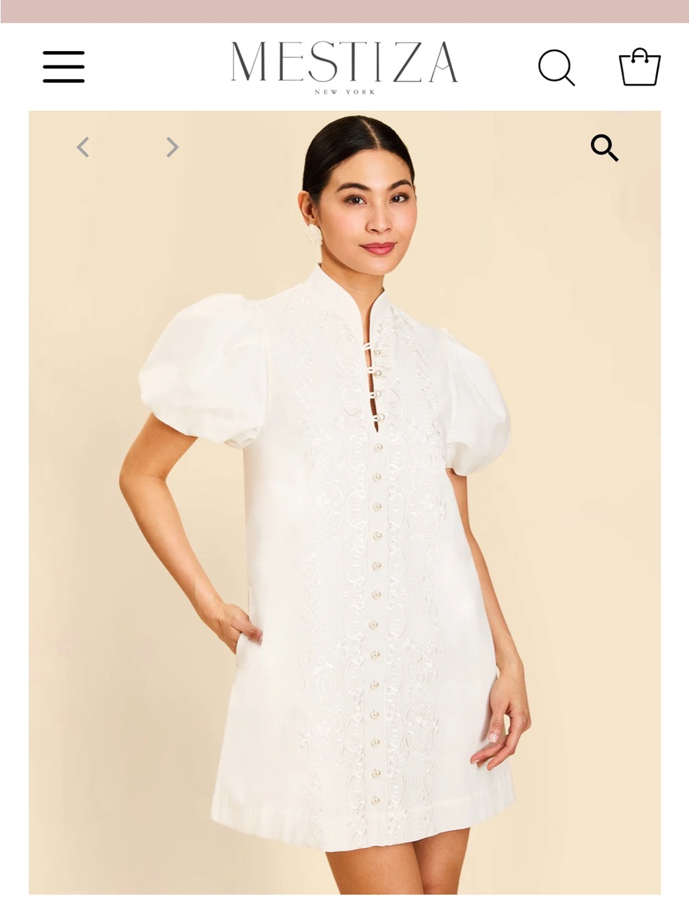 Mestiza Elliana White Embroidered Puff-Sleeve Mini Dress